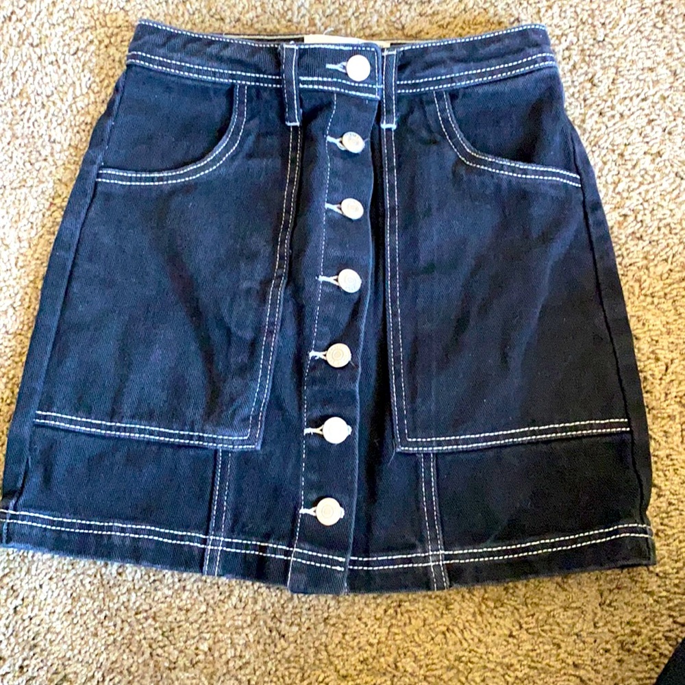 Black denim button up skirt